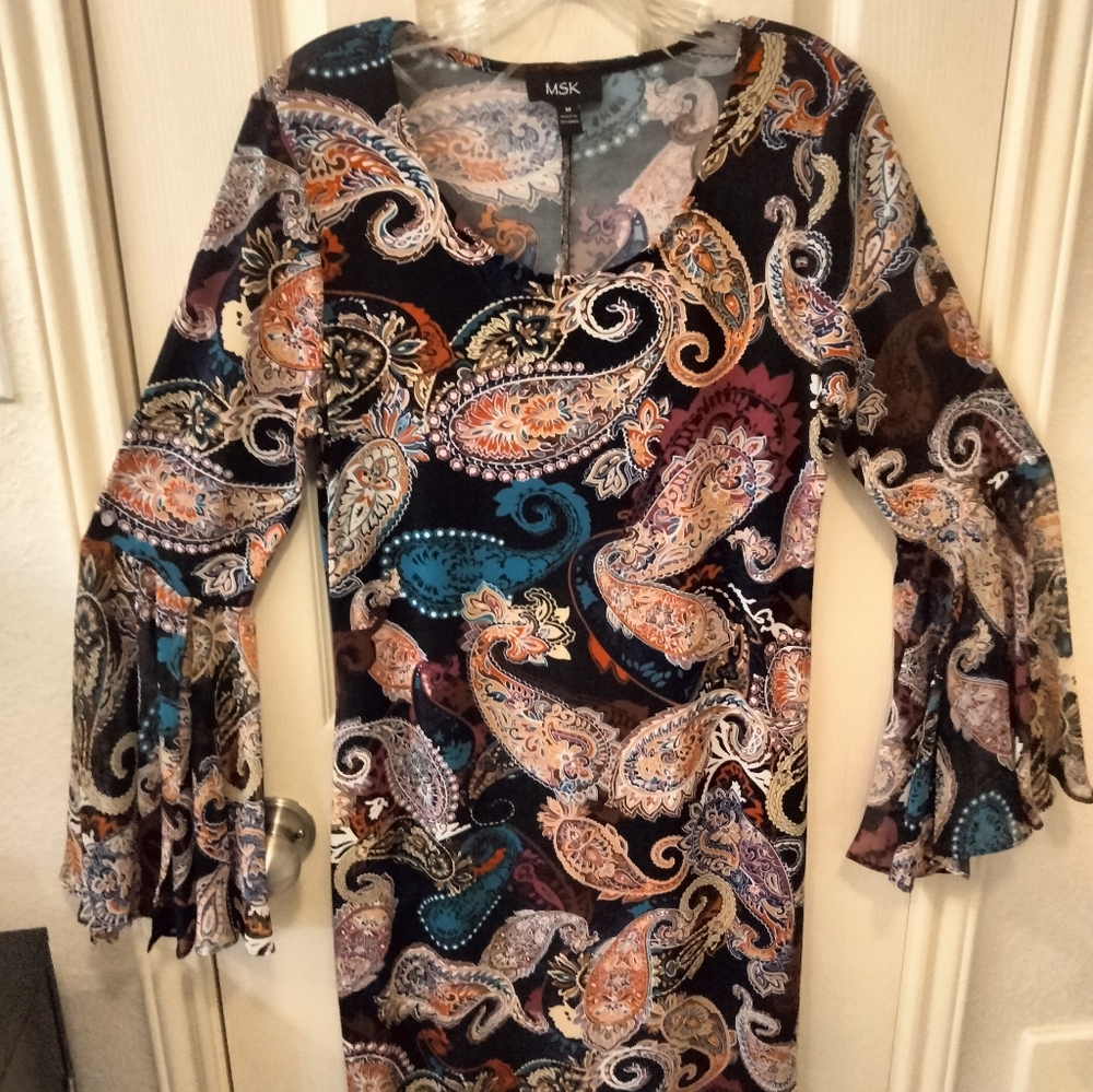MSK, beautiful, paisley, long sleeve, multicolor dress. Size: M.